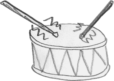 line drawning of a snare drum with floating sticks playing it